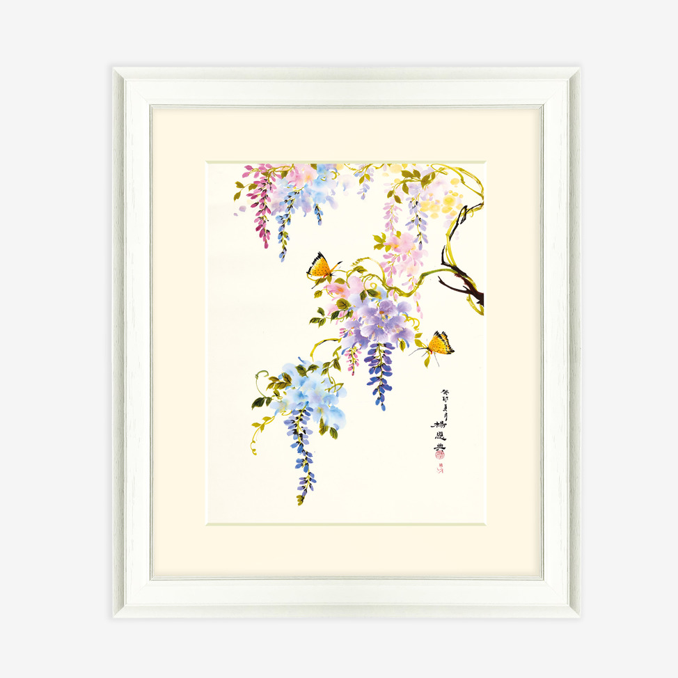 Art Print Framed Oriental Flowers Butterflies 2505